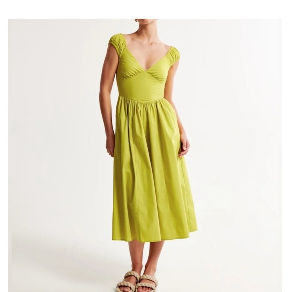Abercrombie & Fitch Cap Sleeve Corset Midi Dress Green L